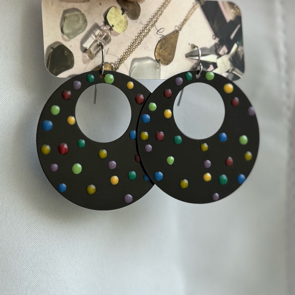 Black Colorful Polka Dot Hoop Earrings